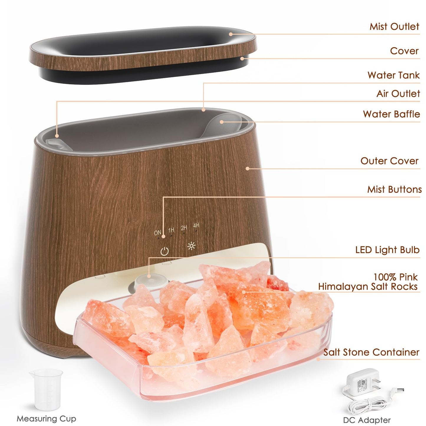 SALKING 2-in-1 Himalayan Salt Lamp Diffuser – Aromatherapy & Humidifier (Dark, 150ml)