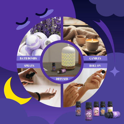 SALKING Sleep Essential Oils Set – Pure & Natural 6x10 ml Diffuser Oils (Lavender, Vetiver, Sandalwood, Valerian, Helichrysum, Benzoin)