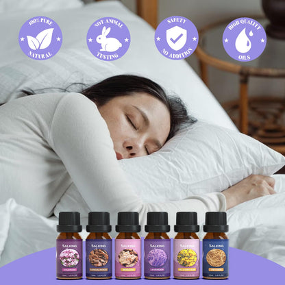 SALKING Sleep Essential Oils Set – Pure & Natural 6x10 ml Diffuser Oils (Lavender, Vetiver, Sandalwood, Valerian, Helichrysum, Benzoin)
