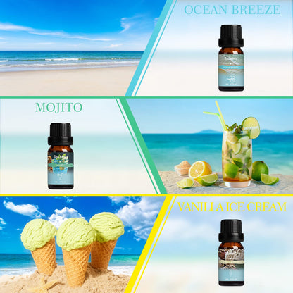SALKING Summer Fragrance Oils Set – Premium Diffuser & DIY Scents (Ocean Breeze, Mojito, Coconut, Pineapple, Watermelon, Vanilla Ice Cream)