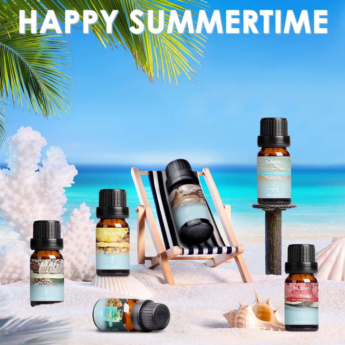 SALKING Summer Fragrance Oils Set – Premium Diffuser & DIY Scents (Ocean Breeze, Mojito, Coconut, Pineapple, Watermelon, Vanilla Ice Cream)