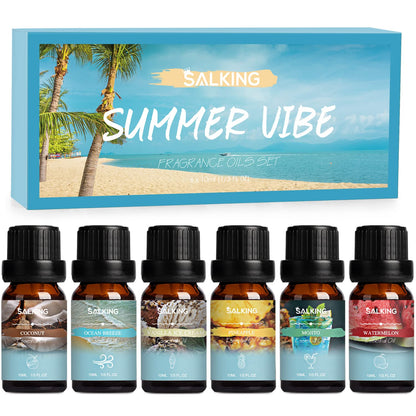 SALKING Summer Fragrance Oils Set – Premium Diffuser & DIY Scents (Ocean Breeze, Mojito, Coconut, Pineapple, Watermelon, Vanilla Ice Cream)