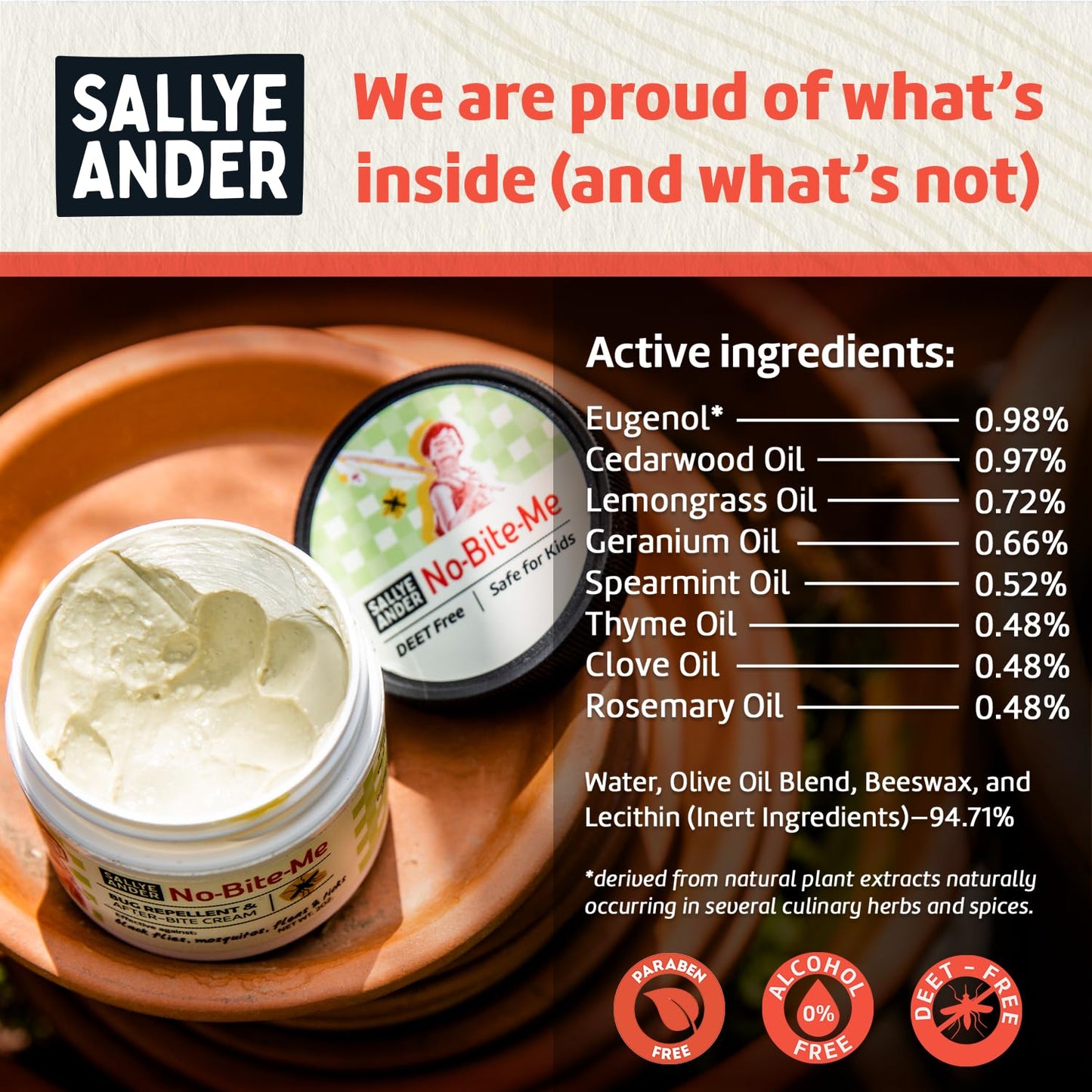 SALLYEANDER No Bite Me — All-Natural Bug Repellent & After-Bite Cream, 2 oz