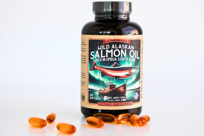 Wild Alaskan Salmon Oil Omega-3 Supplement (EPA & DHA) - 120 Softgels, 1000mg Each | Kwee-Jack Fish Co.