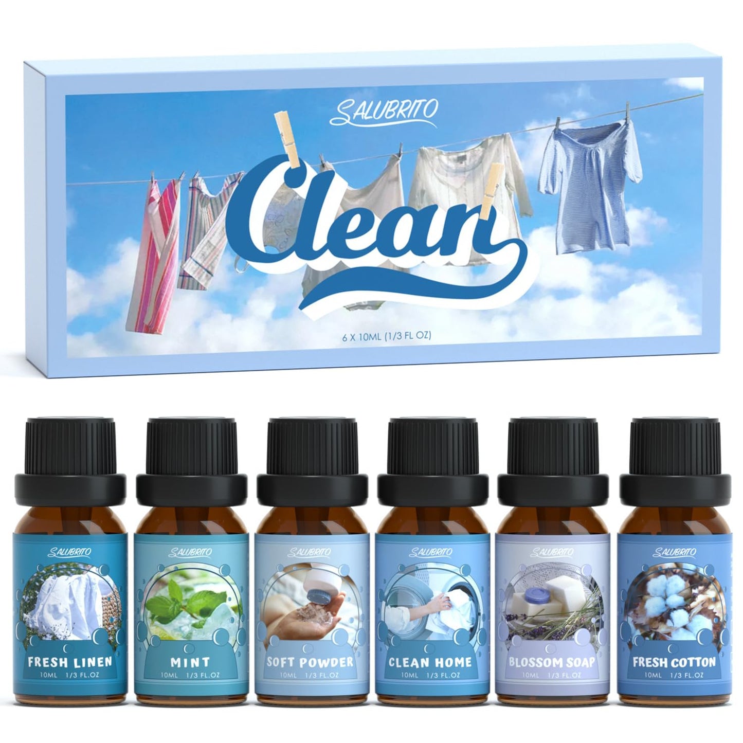 SALUBRITO Clean Fragrance Oils Set – Premium Essential Oils for Diffuser, Candle & DIY