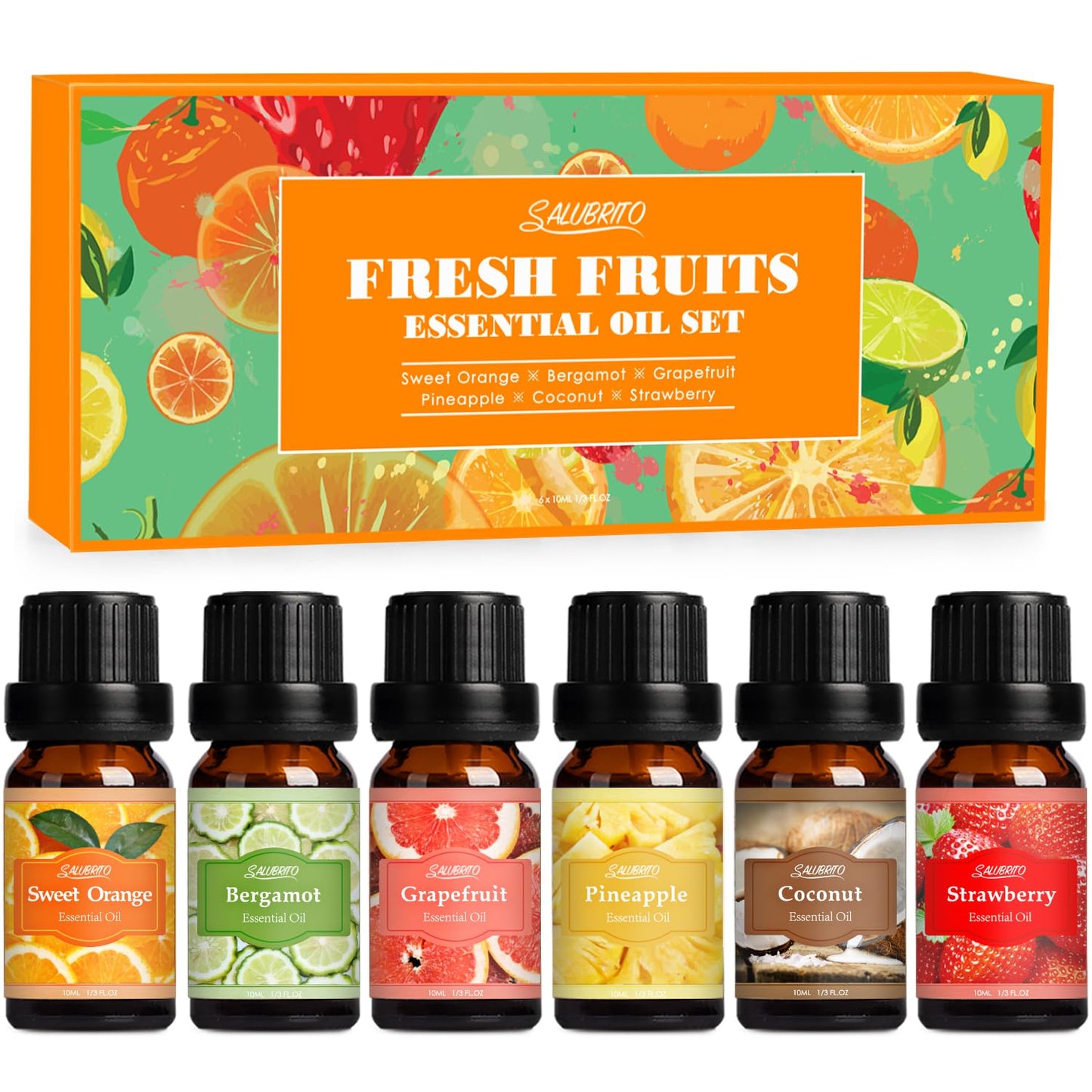 SALUBRITO Fresh Fruit Fragrance Oils Set – 6x10ml for Diffuser, Candle & Soap
