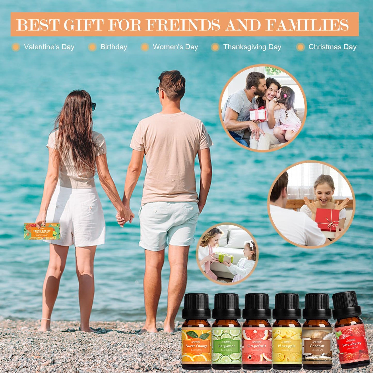 SALUBRITO Fresh Fruit Fragrance Oils Set – 6x10ml for Diffuser, Candle & Soap