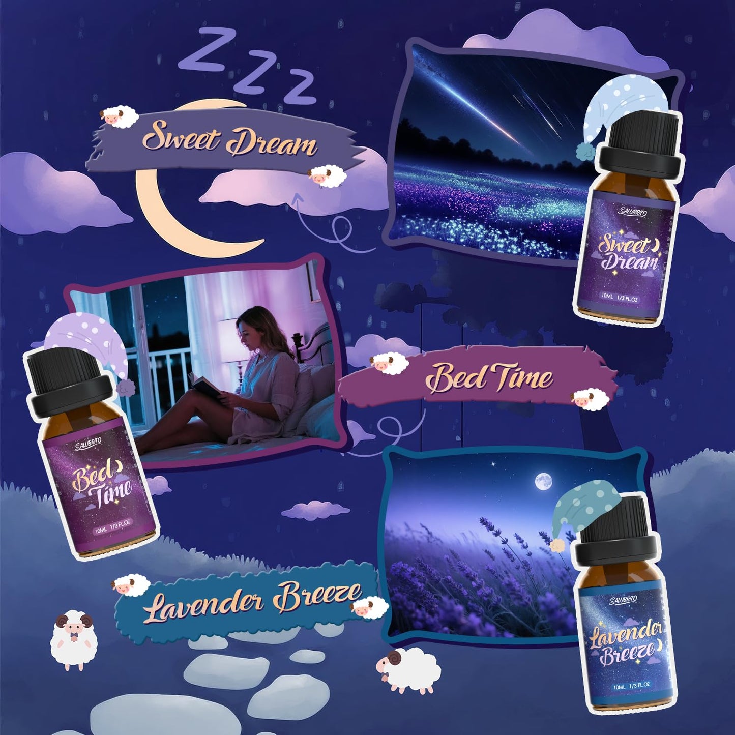 SALUBRITO Good Night Fragrance Oils - Premium 6x10ml Diffuser & Soap Scents