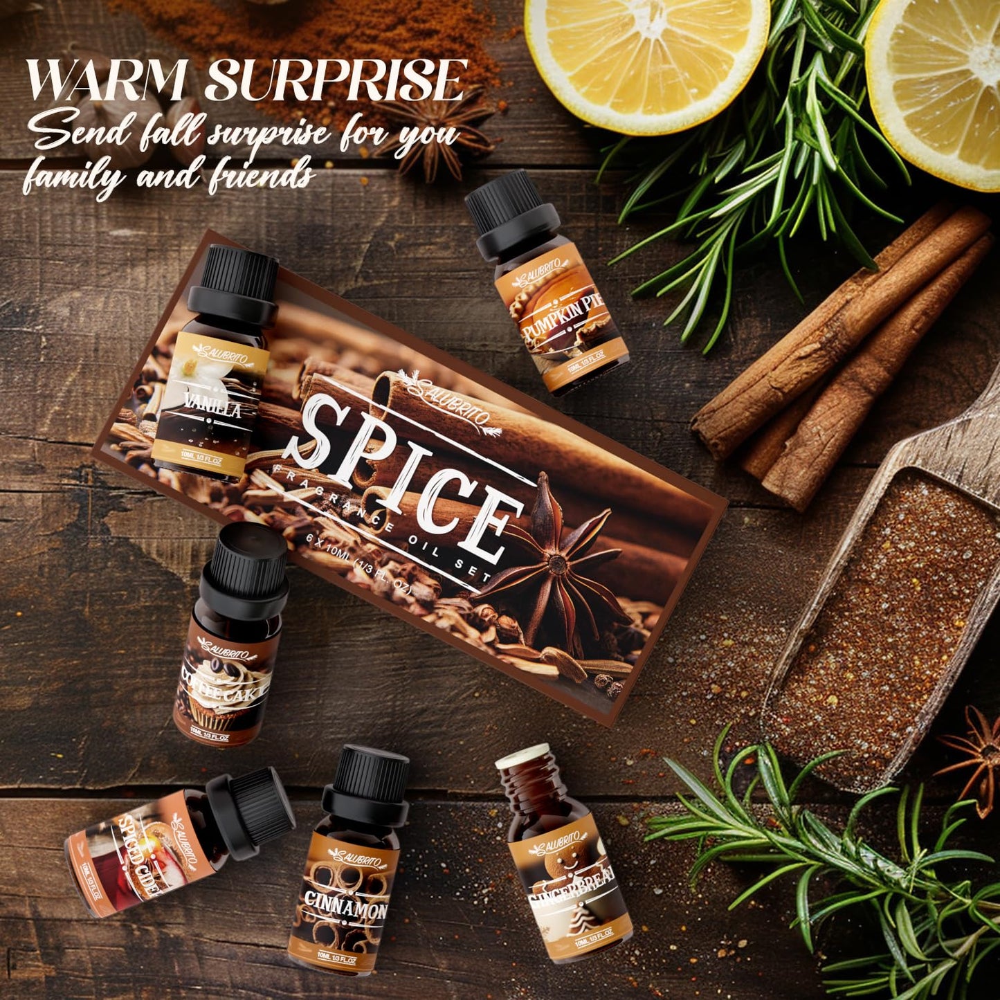 SALUBRITO Spice Fragrance Oils Set | Premium Essential Oils for Diffuser, Candle & Soap Making