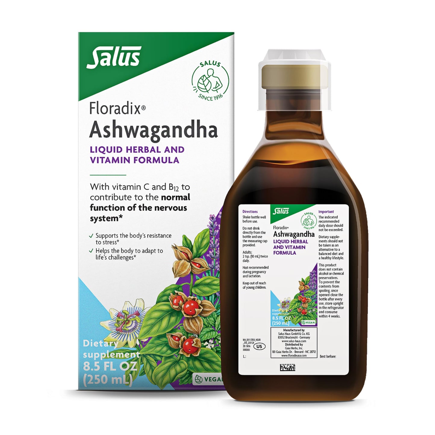 Salus Floradix Ashwagandha Liquid - Stress Support, 8.5 fl oz - Vegan