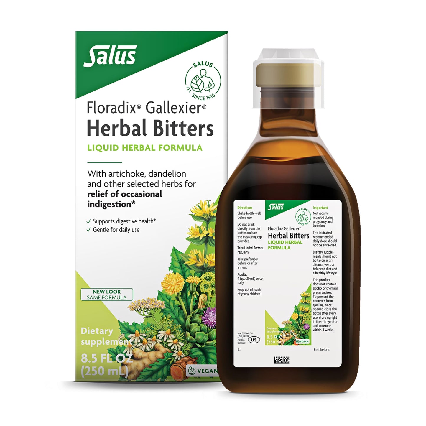 Salus Floradix Gallexier Herbal Bitters - Digestive Support Supplement with Artichoke, Dandelion, Turmeric, Ginger & More - Liquid Formula - Easily Absorbed - Vegan, Non-GMO - 8.5 fl oz