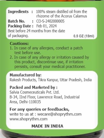 Salvia Calamus Oil (Acorus Calamus) – Therapeutic Essential Oil, 15ML | Steam Distilled