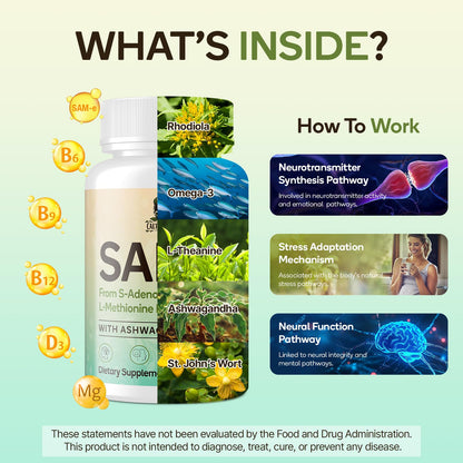 SAM-e Capsule Complex with Ashwagandha, L-Theanine, Rhodiola & St. John’s Wort – 120 Capsules