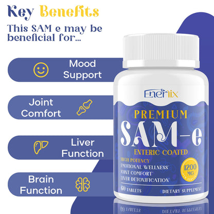 Enerlix 1200mg SAM-e with CoQ10 – Enteric-Coated, Vegan, 120 Tablets