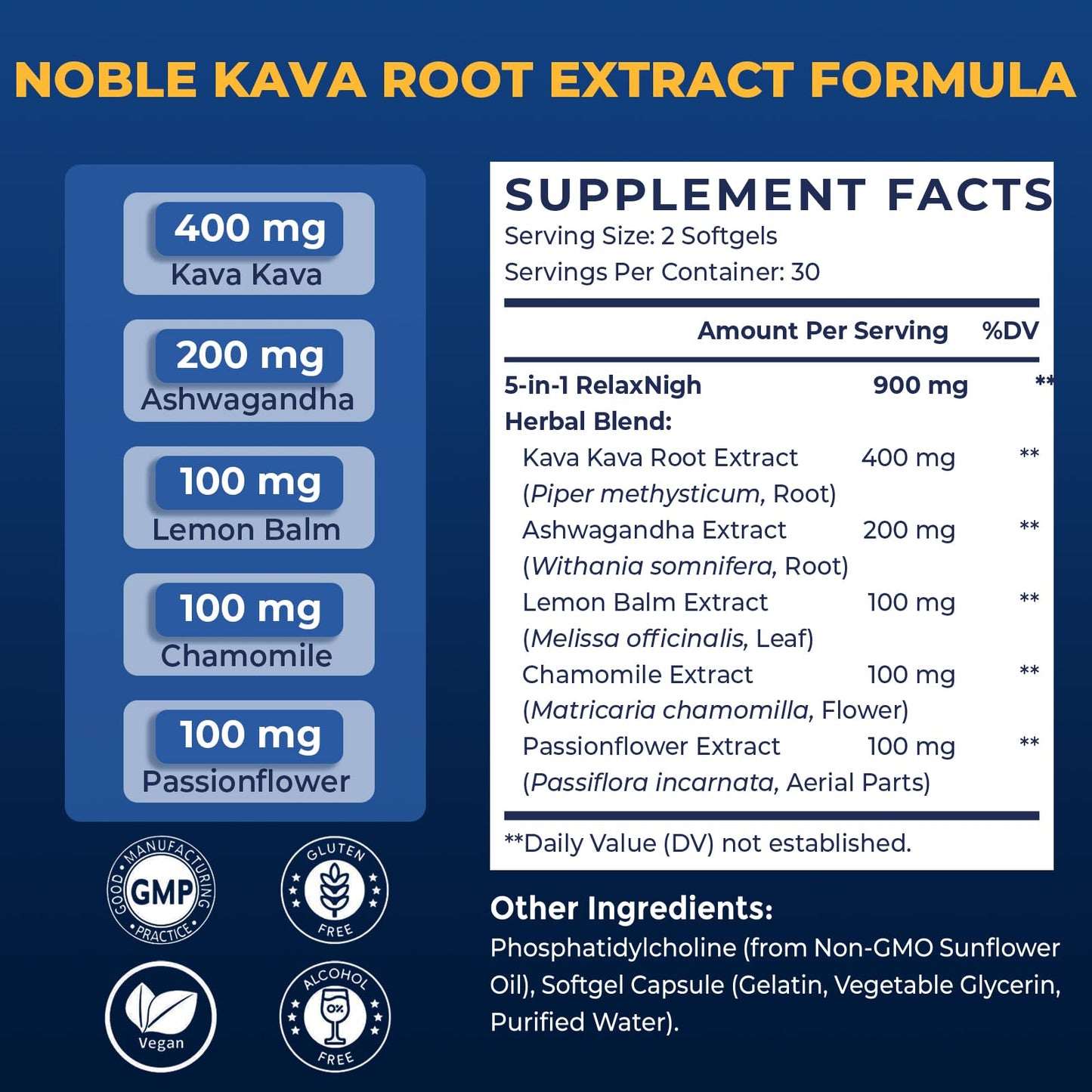Samarogen Kava Kava Capsules – Liposomal 55% Kavalactones with Ashwagandha, Chamomile, Lemon Balm & Passionflower (60 Softgels)