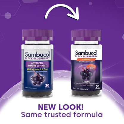 Sambucol Black Elderberry Gummies – Immune Support with Zinc & Vitamin C for Adults | 30 Count x 3-Pack