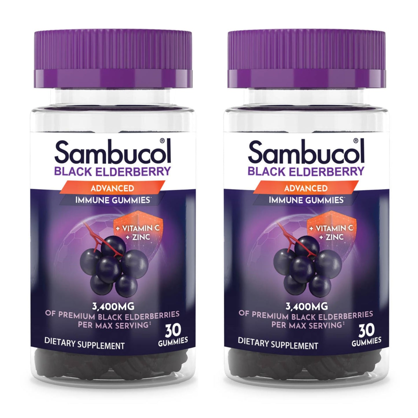 Sambucol Black Elderberry Gummies with Vitamin C & Zinc – 30 Count, 2 Pack
