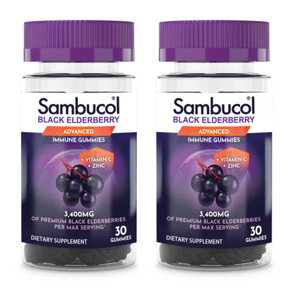 Sambucol Black Elderberry Gummies with Vitamin C & Zinc – 30 Count, 2 Pack
