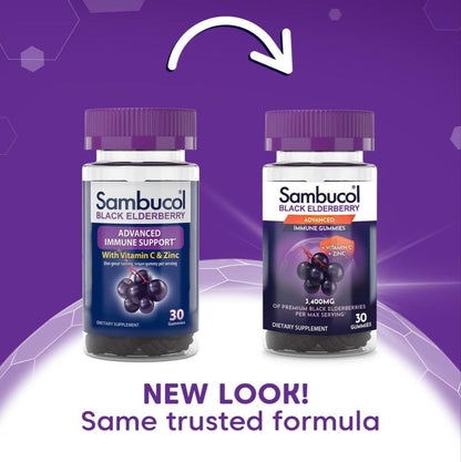 Sambucol Black Elderberry Gummies with Vitamin C & Zinc – 30 Count, 2 Pack