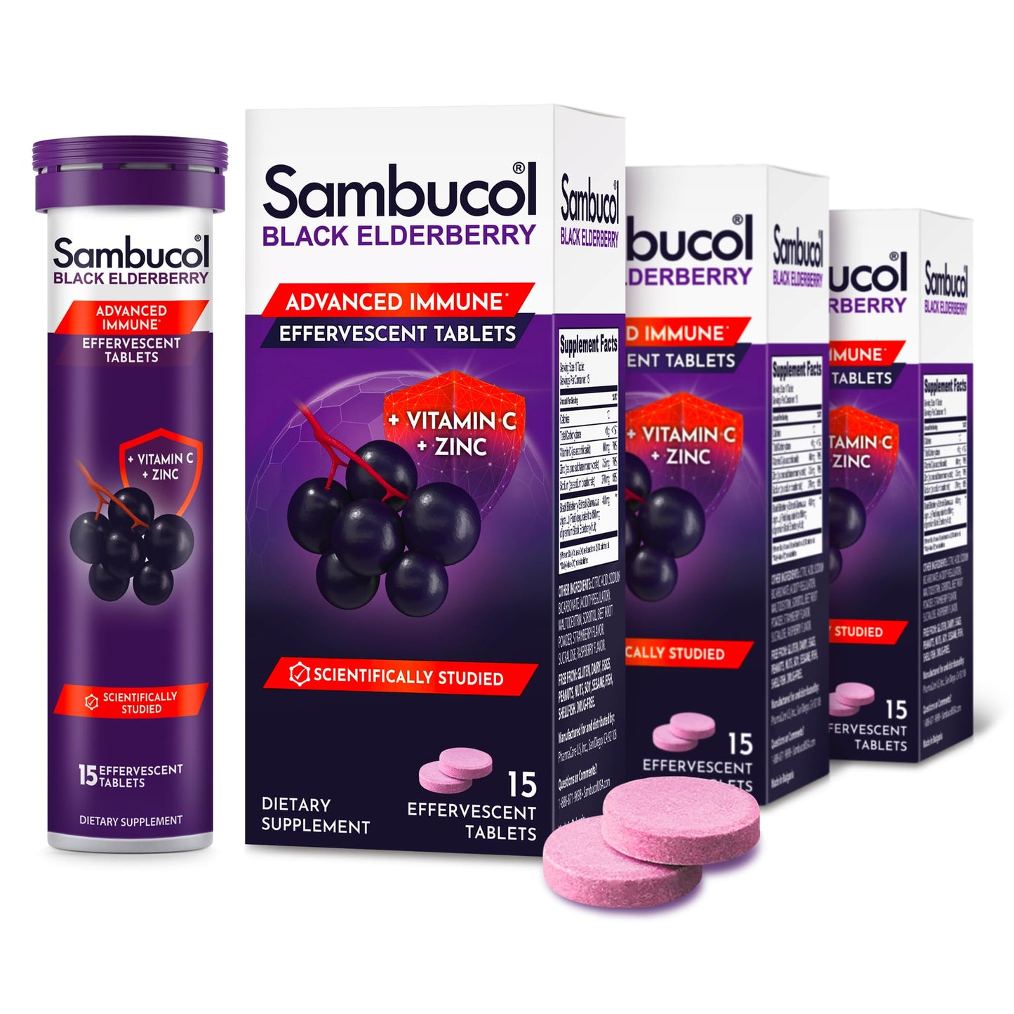 Sambucol Black Elderberry Effervescent Tablets – Vitamin C & Zinc (15 Tablets)
