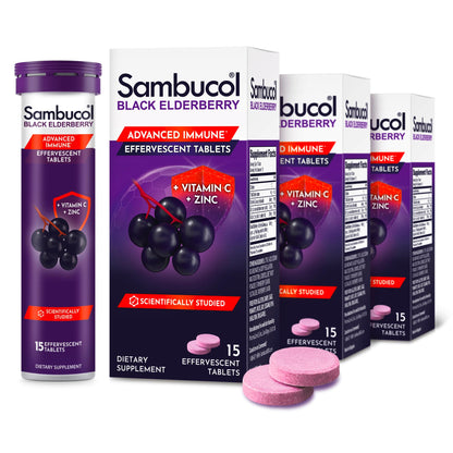 Sambucol Black Elderberry Effervescent Tablets – Vitamin C & Zinc (15 Tablets)