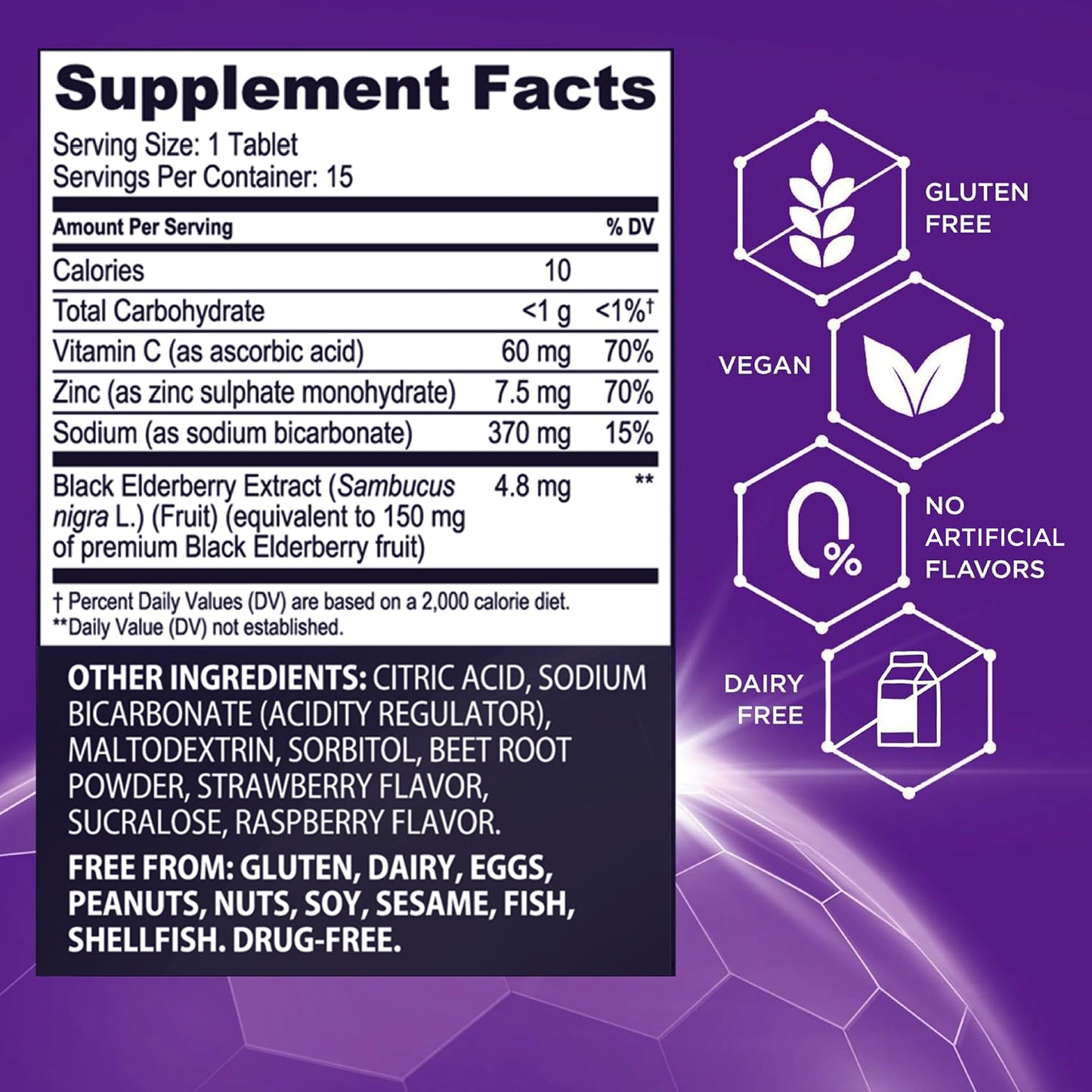 Sambucol Black Elderberry Effervescent Tablets – Vitamin C & Zinc (15 Tablets)