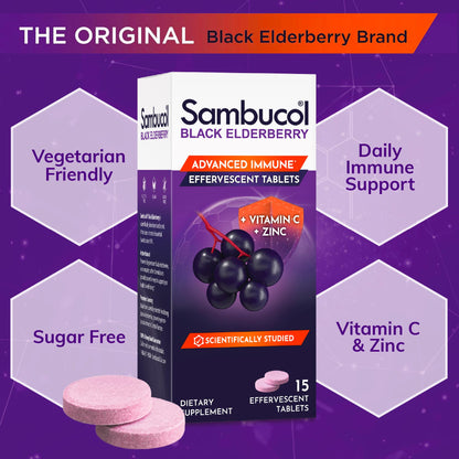 Sambucol Black Elderberry Effervescent Tablets – Vitamin C & Zinc (15 Tablets)