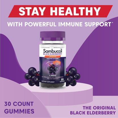 Sambucol Black Elderberry Gummies – Immune Support with Zinc & Vitamin C for Adults | 30 Count x 3-Pack