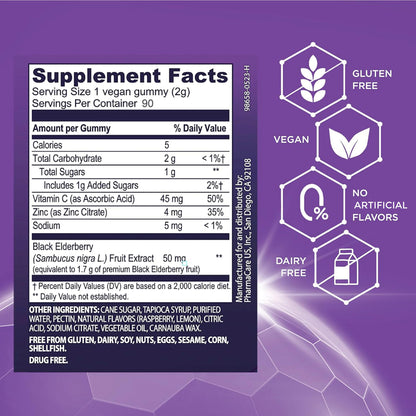 Sambucol Elderberry Gummies – Immune Support with Vitamin C & Zinc | 90 Count