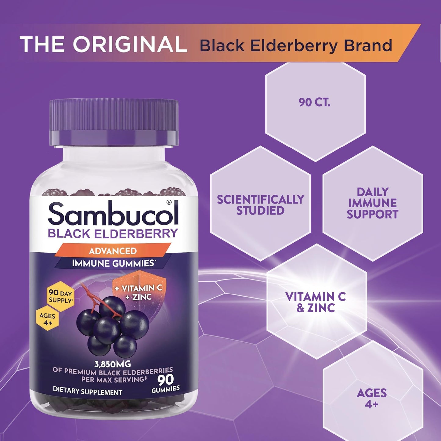 Sambucol Elderberry Gummies – Immune Support with Vitamin C & Zinc | 90 Count