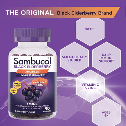 Sambucol Elderberry Gummies – Immune Support with Vitamin C & Zinc | 90 Count