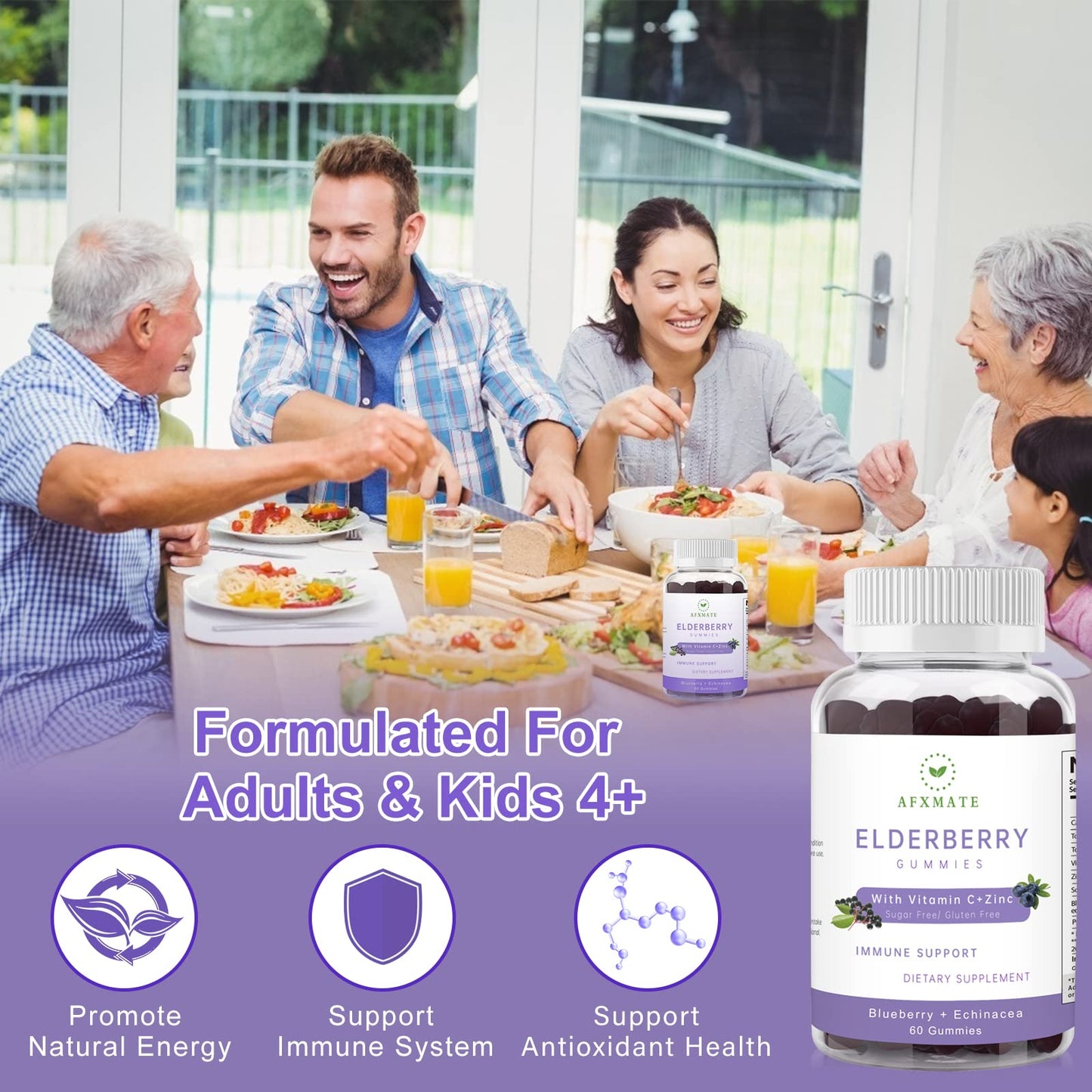 Sambucus Elderberry Gummies with Zinc & Vitamin C – Sugar Free Immune Support (2-Pack)