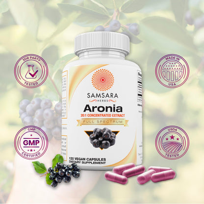 Samsara Herbs Aronia Berry 20:1 Extract | 120x500mg Capsules | Antioxidant & High ORAC
