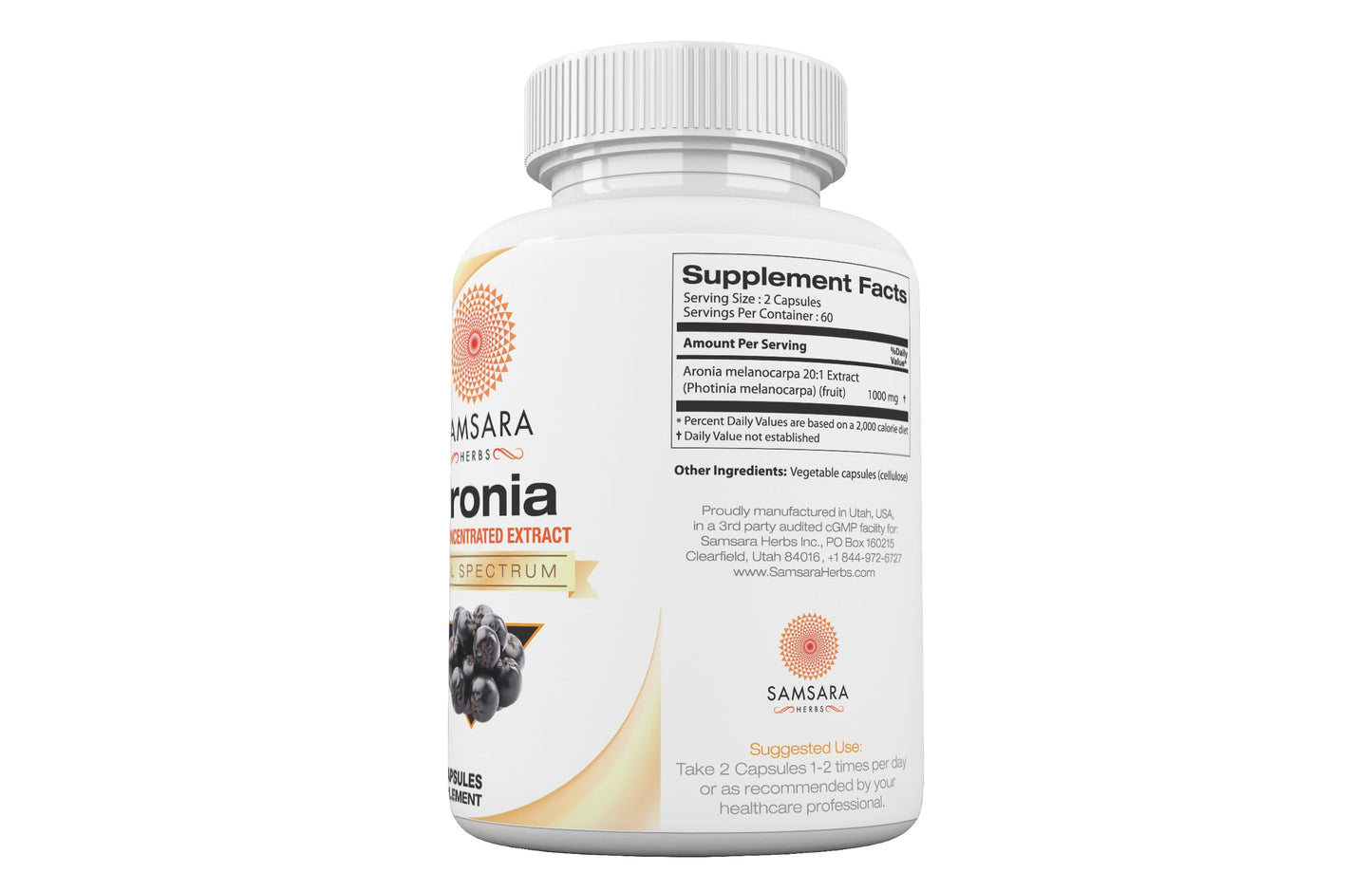 Samsara Herbs Aronia Berry 20:1 Extract | 120x500mg Capsules | Antioxidant & High ORAC
