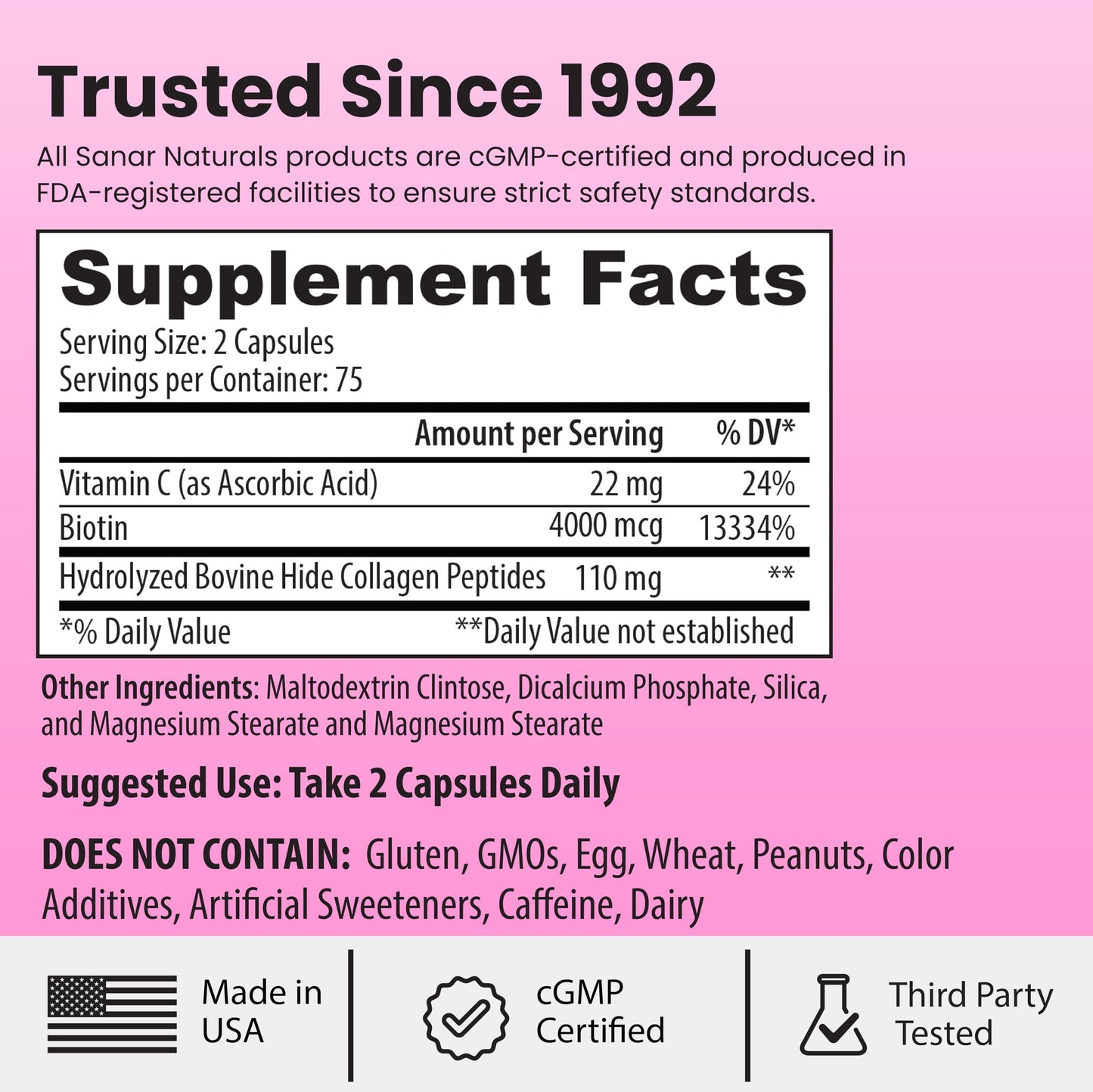 Sanar Naturals Collagen Pills with Biotin and Vitamin C - 150 Capsules