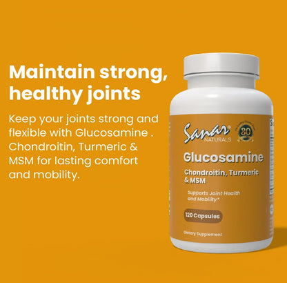 Sanar Naturals Glucosamine Chondroitin MSM Turmeric – Joint Support (120 Caps) – Non-GMO, Gluten Free