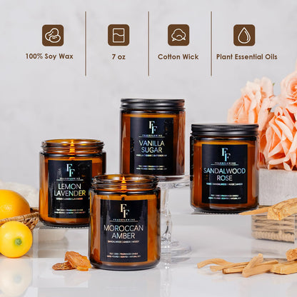 Sandalwood Rose Scented Candles - 7oz Soy Wax Candle Gift for Women & Men