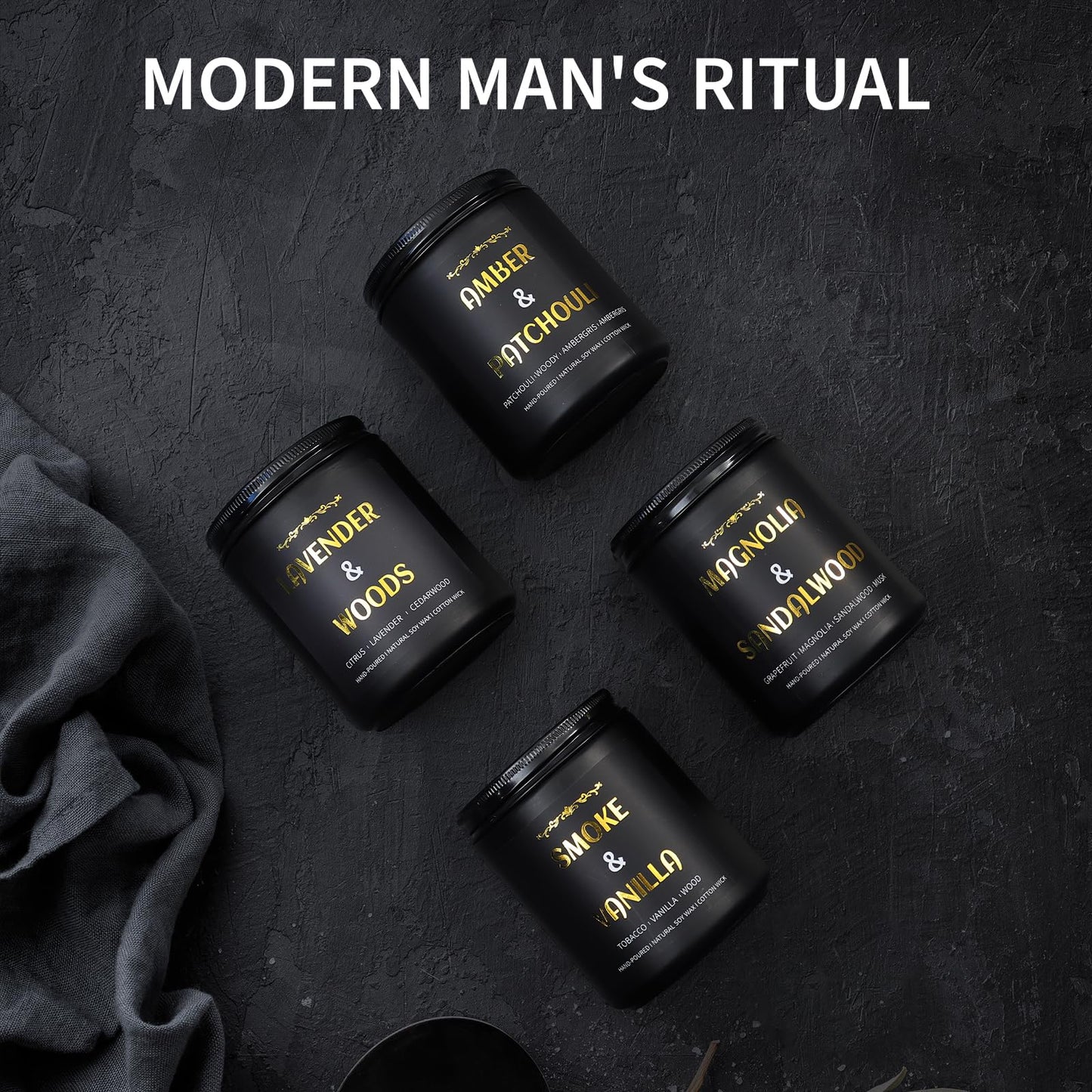 Men's Scented Candles - 4 Pack Gift Set (28oz) | Soy Wax Aromatherapy