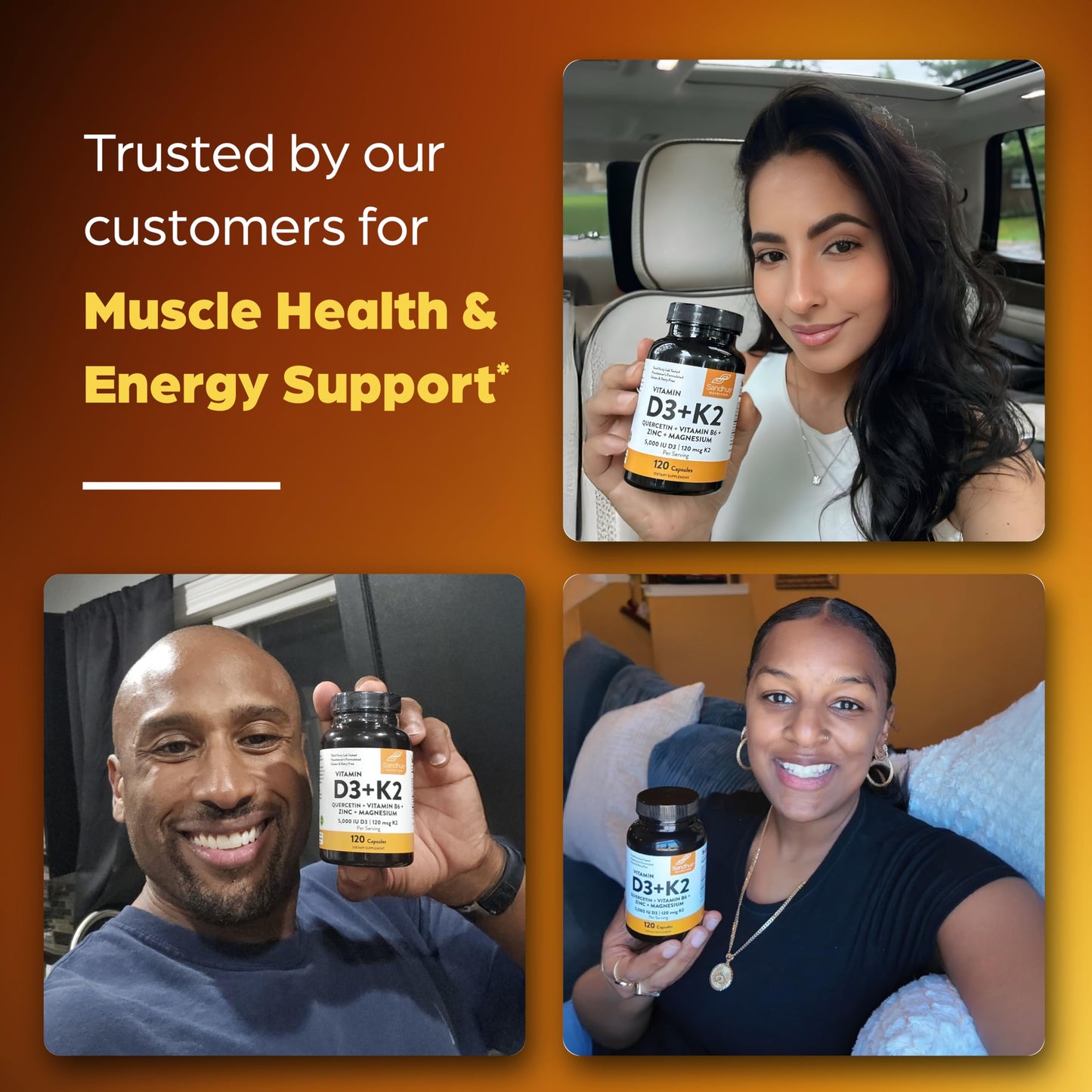 Sandhu's Vitamin D3 K2 Magnesium 5000 IU | D3K2 60 Capsule Pack – Energy, Immune & Muscle Support