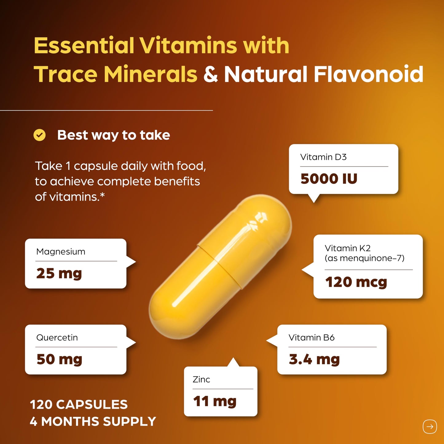 Sandhu's Vitamin D3 K2 Magnesium 5000 IU - 120 Capsule Pack | D3K2 for Energy, Immunity & Bone Health