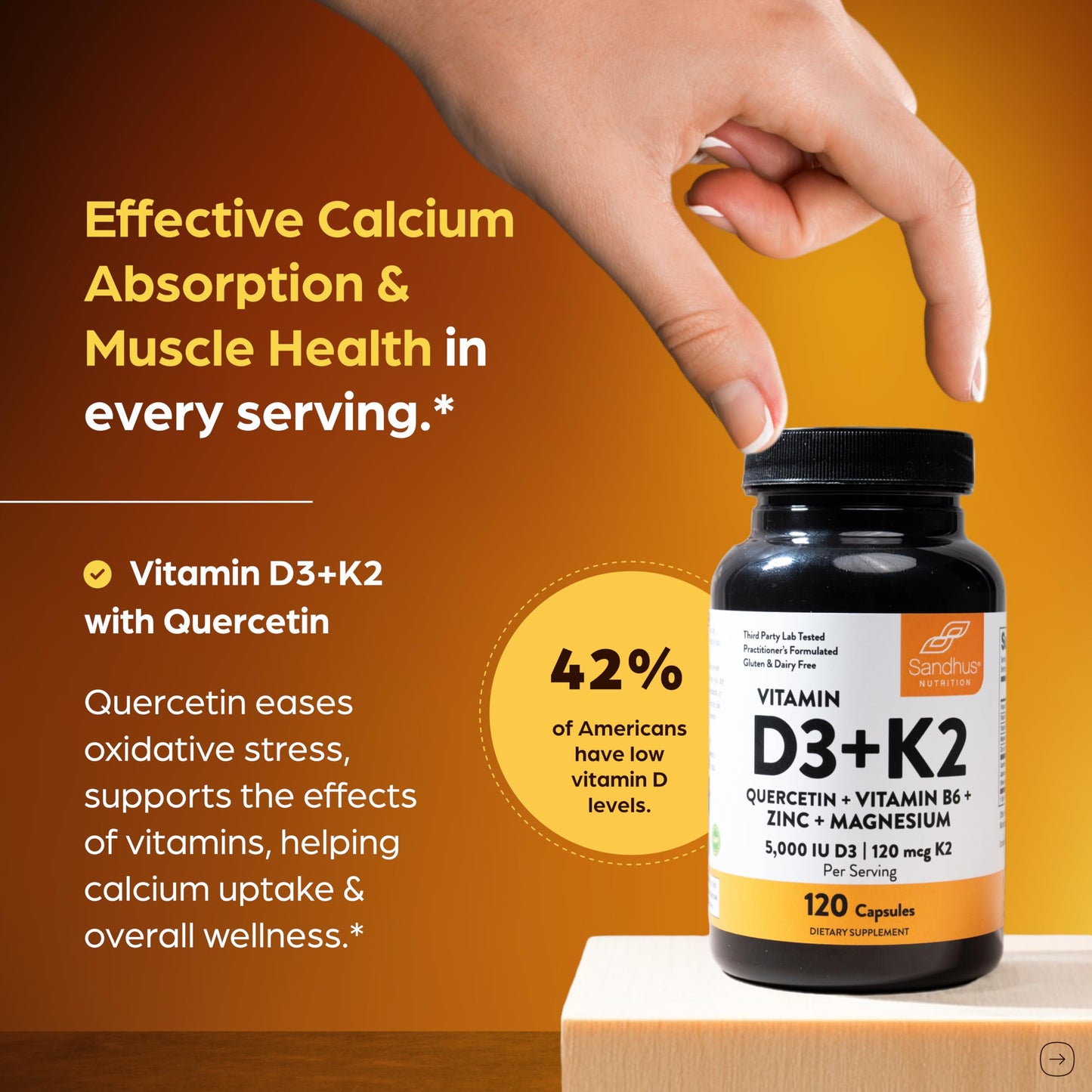 Sandhu's Vitamin D3 K2 Magnesium 5000 IU - 120 Capsule Pack | D3K2 for Energy, Immunity & Bone Health