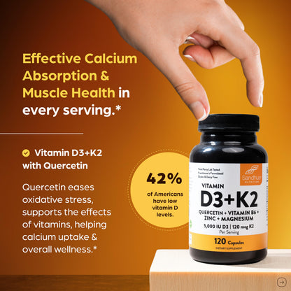 Sandhu's Vitamin D3 K2 Magnesium 5000 IU - 120 Capsule Pack | D3K2 for Energy, Immunity & Bone Health