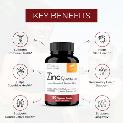 Sandhu's Zinc Quercetin 120 Veg Capsules (Pack of 1) | Immune Support & Antioxidant