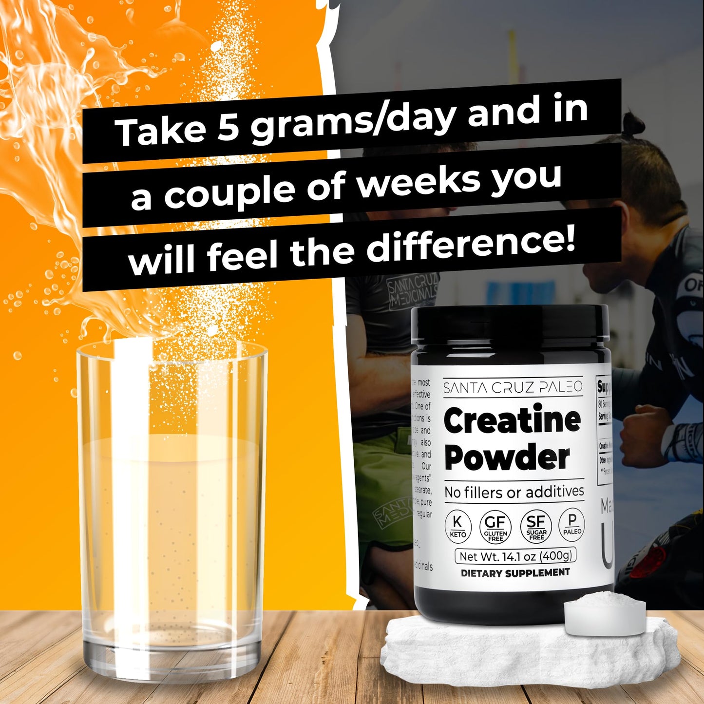 Santa Cruz Paleo Creatine Monohydrate Powder – Unflavored, 80 Servings, 400 g