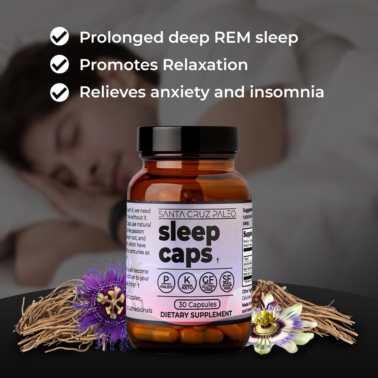 Santa Cruz Paleo Sleep Caps | L-Theanine, Melatonin-Free Nighttime Support | Paleo & Keto