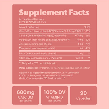 Sapling Calcium Supplement - Red Algae, K2 & D3, Vegan, 90 Capsules