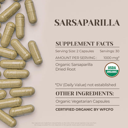 Sarsaparilla USDA Organic 60 Capsules | High-Potency Vegetarian Supplement
