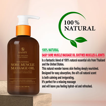 SASIY Thai Herbal Massage Oil – 100% Natural, Non-Greasy, Fast Absorbing (8.45 oz / 250 ml)