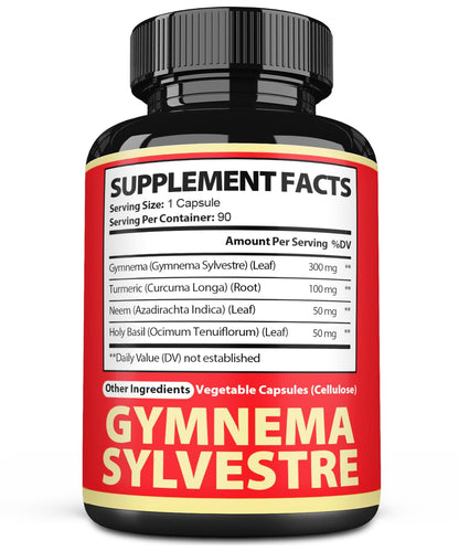 Satoomi Pure Gymnema Sylvestre Capsules – 90 Count, 3-Month Supply with Neem, Holy Basil & Turmeric
