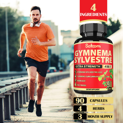 Satoomi Pure Gymnema Sylvestre Capsules – 90 Count, 3-Month Supply with Neem, Holy Basil & Turmeric